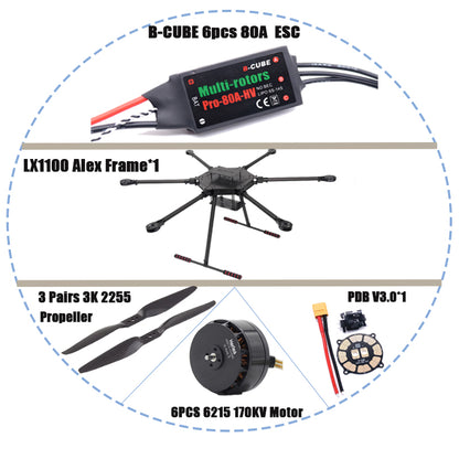RC LX1100 All Carbon Fiber 1100Mm Six Rotor Frame B-Cube 80A Esc Group 6215 Motor Pixhawk 2.4.8 M8N GPS Flight Control Ardupilot