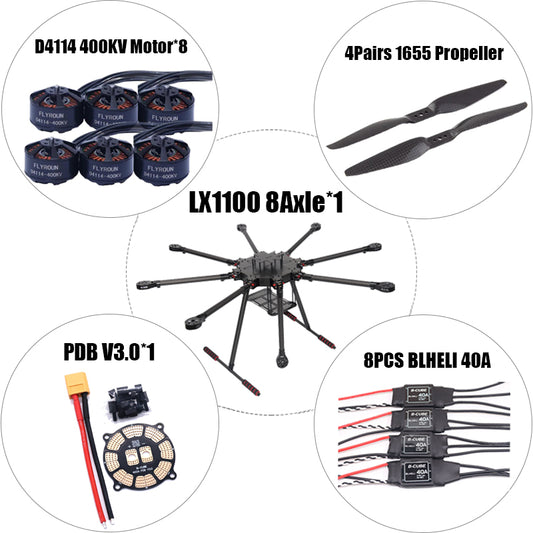 LX1100 Full Carbon Fiber 1100Mm Octa-Rotor Frame Blheli 40A Esc D4114 Motor Px4 Pixhawk 2.4.8 M8N Flight Comtrol Set Ardupilot