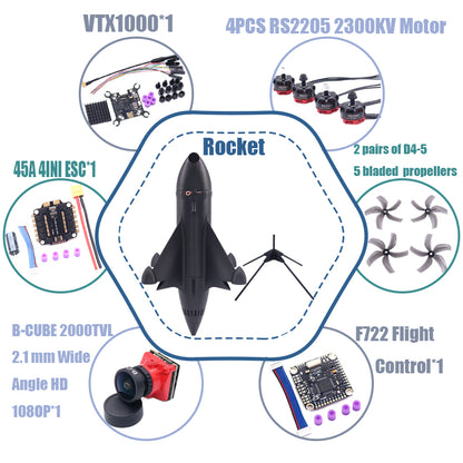 Комплект рамы для дрона B-CUBE Rocket 5 дюймов FPV из углеродного волокна для гоночного дрона, квадрокоптера для фристайла INAV Beatflight F722 Ardupilot PX4 