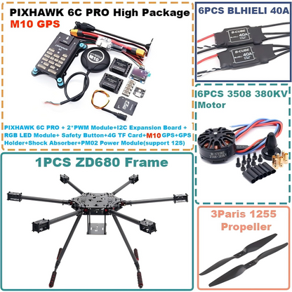 B-CUBE ZD680 6C PRO M10 Full Carbon Fiber Hexa-Rotor Foldable Arm Hexacopter Frame Kit  PIXHAWK  with Unflodable Landing Gear
