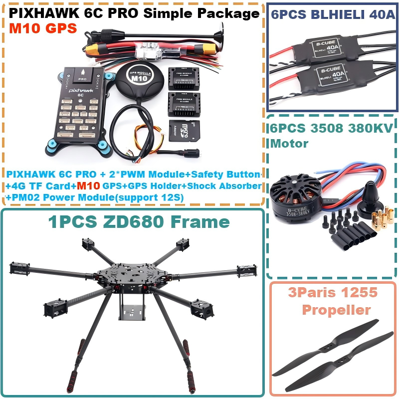 B-CUBE ZD680 6C PRO M10 Full Carbon Fiber Hexa-Rotor Foldable Arm Hexacopter Frame Kit  PIXHAWK  with Unflodable Landing Gear