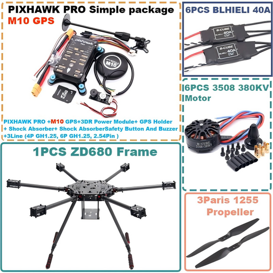 Комплект рамы гексакоптера ZD680 PRO M10 из углеродного волокна с шестироторной складной стрелой PIXHAWK с нетопляемым шасси 