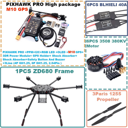 B-CUBE ZD680 PRO M10 Full Carbon Fiber Hexa-Rotor Foldable Arm Hexacopter Frame Kit  PIXHAWK  with Unflodable Landing Gear