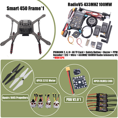 PIXHAWK2.4.8 Flight Control Carbon Fiber Smart450 Frame Kit Ardupilot 100MW Radio Telemetry Quadcopter BLHELI 30A ESC 2212 Motor