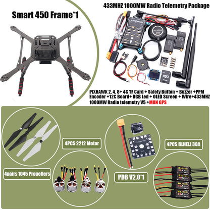 PIXHAWK2.4.8 Flight Control Carbon Fiber Smart450 Frame Kit Ardupilot 100MW Radio Telemetry Quadcopter BLHELI 30A ESC 2212 Motor