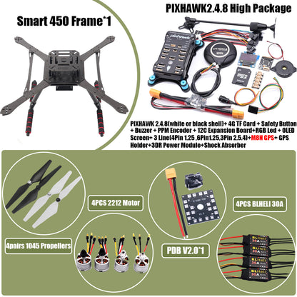 PIXHAWK2.4.8 Flight Control Carbon Fiber Smart450 Frame Kit Ardupilot 100MW Radio Telemetry Quadcopter BLHELI 30A ESC 2212 Motor