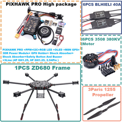 B-CUBE ZD680 PRO M8N Full Carbon Fiber Hexa-Rotor Foldable Arm Hexacopter Frame Kit  PIXHAWK with Unflodable Landing Gear