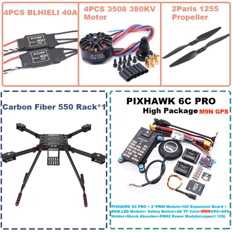 B-CUBE 550 Hexa Frame PIXHAWK  6C PRO M9N Flight Control Carbon Ardupilot Radio Telemetry Quadcopter  40A 3508 380KV Motor ESC