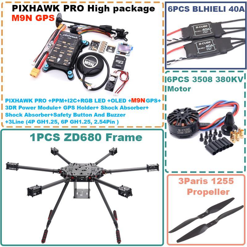B-CUBE ZD680 PRO M9N Full Carbon Fiber Hexa-Rotor Foldable Arm Hexacopter Frame Kit  PIXHAWK  with Unflodable Landing Gear