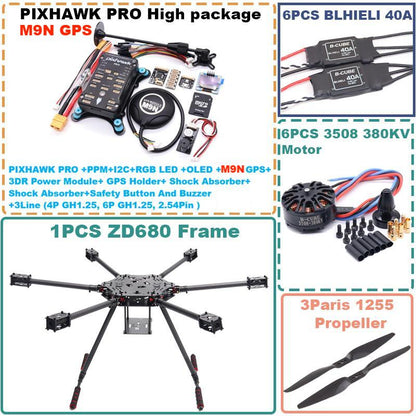 B-CUBE ZD680 PRO M9N Full Carbon Fiber Hexa-Rotor Foldable Arm Hexacopter Frame Kit  PIXHAWK  with Unflodable Landing Gear