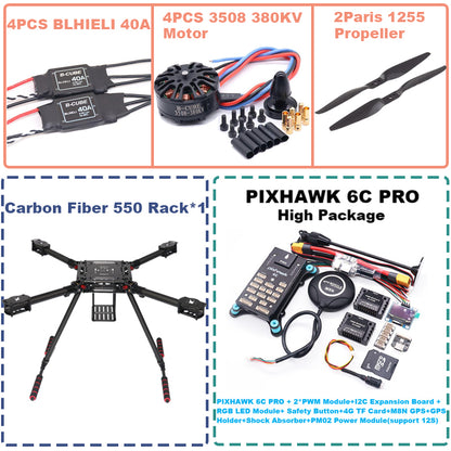 B-CUBE 550 Hexa Frame PIXHAWK  6C PRO M8N Flight Control Carbon Ardupilot Radio Telemetry Quadcopter  40A 3508 380KV Motor ESC