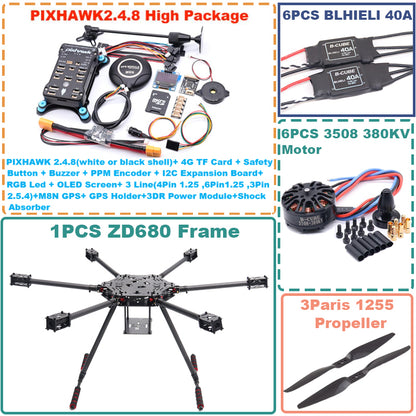B-CUBE ZD680  PIXHAWK 2.4.8 Full Carbon Fiber Hexa-Rotor Foldable Arm Hexacopter Frame Kit forCopter with Unflodable Landing Gear