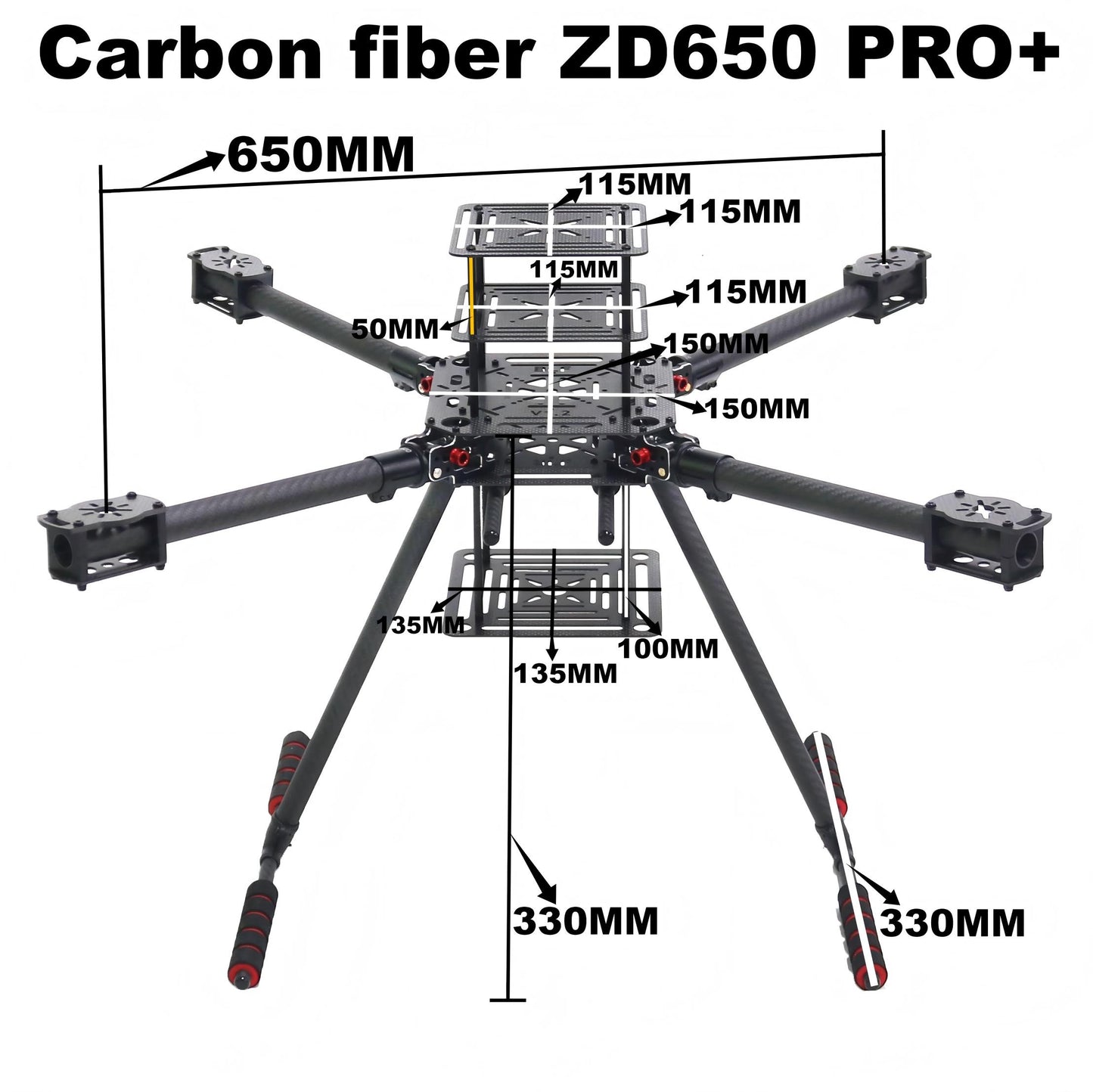 B-CUBE ZD650 PRO+ 650mm Ardupilot Pixhawk Carbon fiber Quadcopter Frame FPV Quad with Carbon Fiber Landing Skid Motor 40A ESC