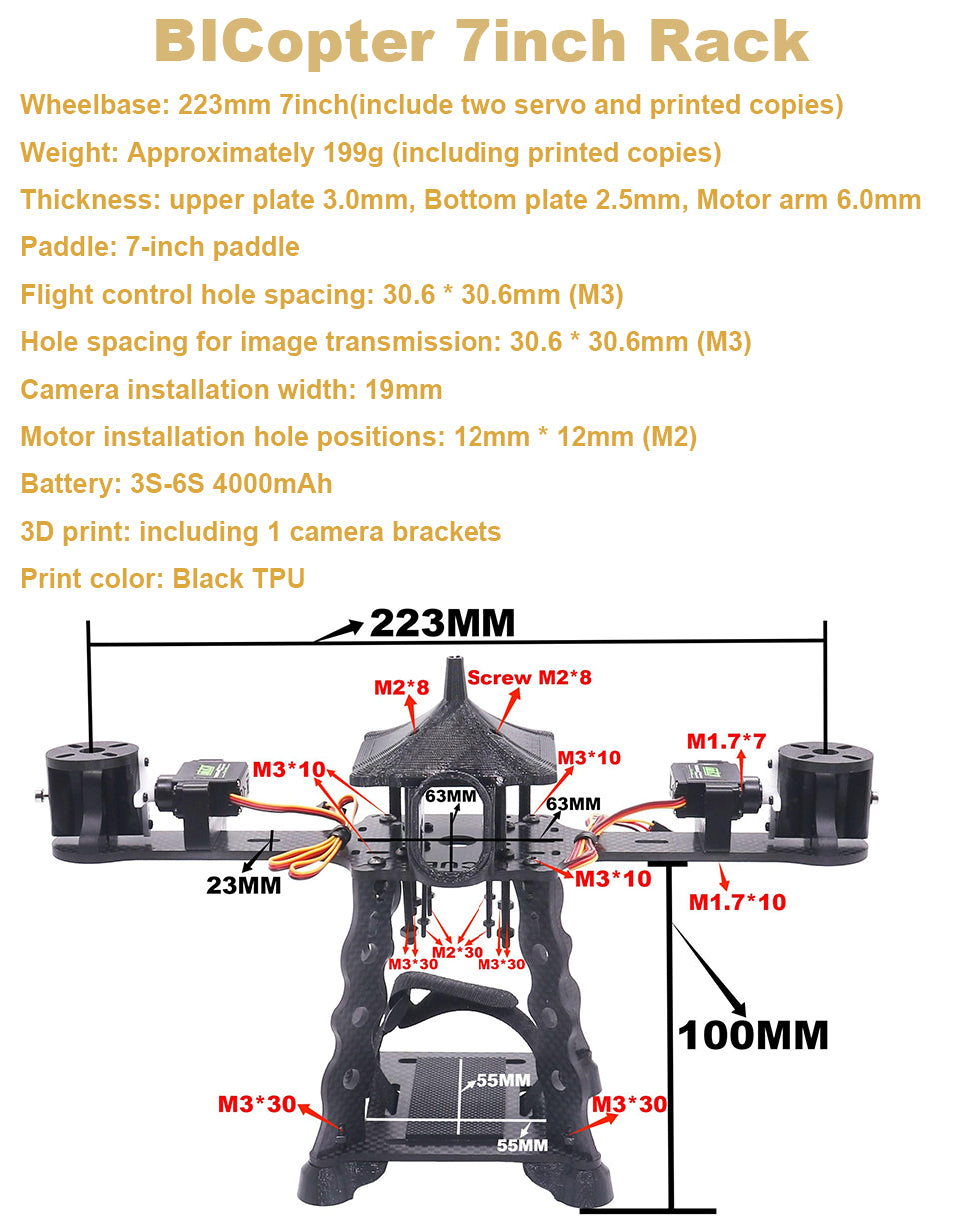 B-CUBE BICopter 7inch FPV Drone Frame Kit Carbon Fiber Racing Quadcopter Freestyle INAV Beatflight F405 F722 Ardupilot Flight Control
