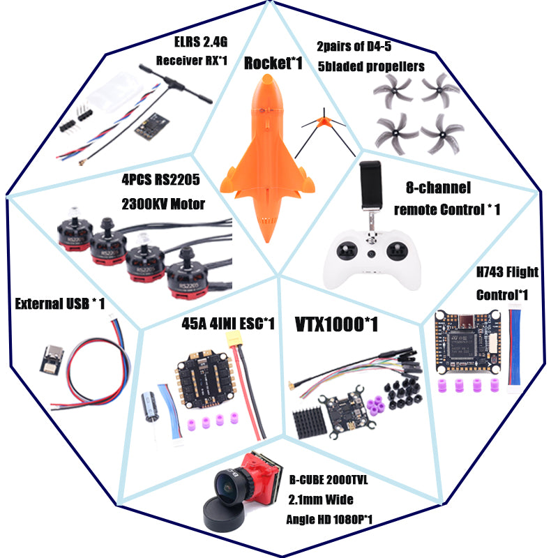 Комплект рамы для дрона B-CUBE Rocket 5 дюймов FPV из углеродного волокна для гоночного дрона, квадрокоптера для фристайла INAV Beatflight F722 Ardupilot PX4 
