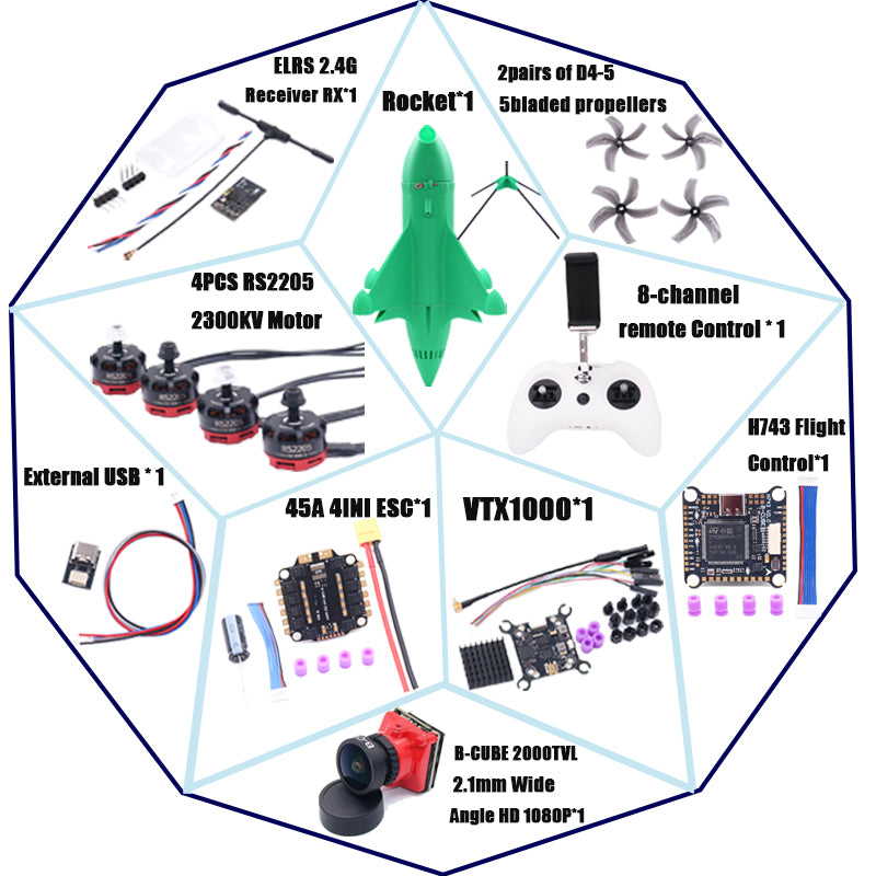 Комплект рамы для дрона B-CUBE Rocket 5 дюймов FPV из углеродного волокна для гоночного дрона, квадрокоптера для фристайла INAV Beatflight F722 Ardupilot PX4 