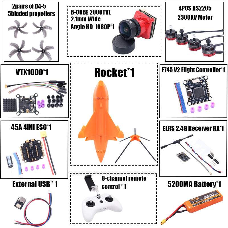 Комплект рамы для дрона B-CUBE Rocket 5 дюймов FPV из углеродного волокна для гоночного дрона, квадрокоптера для фристайла INAV Beatflight F722 Ardupilot PX4 