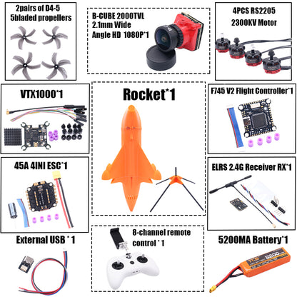 Комплект рамы для дрона B-CUBE Rocket 5 дюймов FPV из углеродного волокна для гоночного дрона, квадрокоптера для фристайла INAV Beatflight F722 Ardupilot PX4 