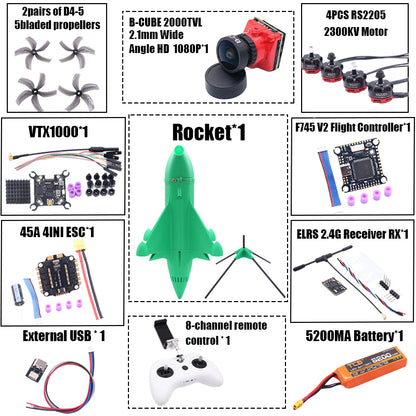 Комплект рамы для дрона B-CUBE Rocket 5 дюймов FPV из углеродного волокна для гоночного дрона, квадрокоптера для фристайла INAV Beatflight F722 Ardupilot PX4 