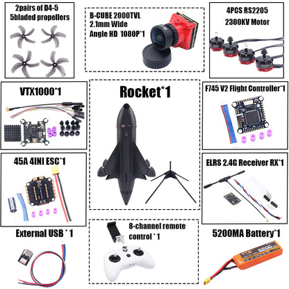 Комплект рамы для дрона B-CUBE Rocket 5 дюймов FPV из углеродного волокна для гоночного дрона, квадрокоптера для фристайла INAV Beatflight F722 Ardupilot PX4 