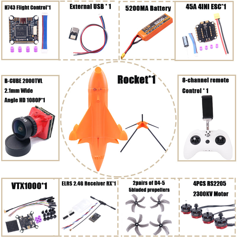 Комплект рамы для дрона B-CUBE Rocket 5 дюймов FPV из углеродного волокна для гоночного дрона, квадрокоптера для фристайла INAV Beatflight F722 Ardupilot PX4 