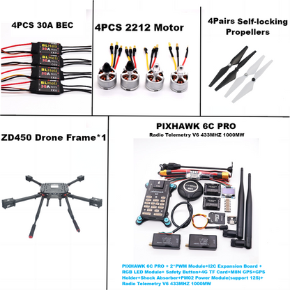B-CUBE PIXHAWK 6C PRO Flight Control M8N Carbon Fiber 450 Frame Kit Ardupilot 100MW Radio Telemetry Quadcopter BLHELI 30A 2212 Motor ESC