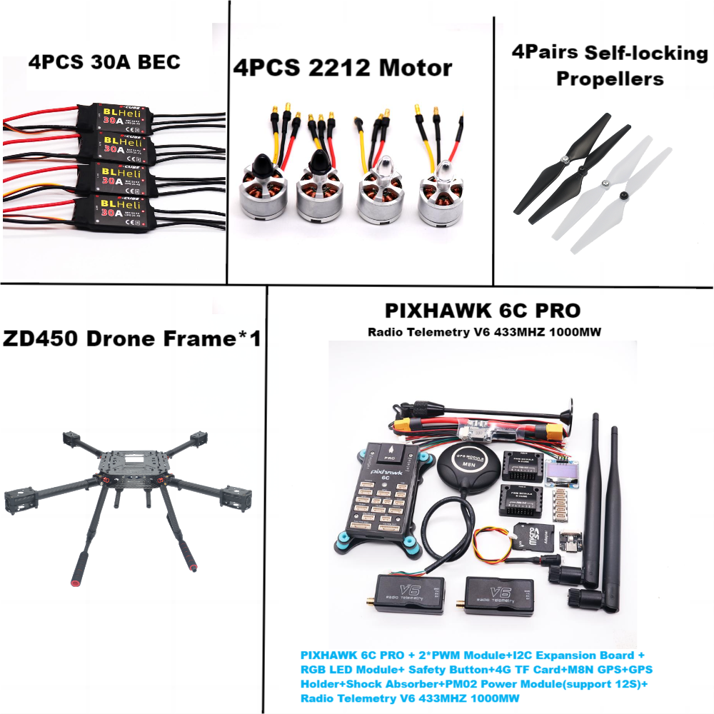 B-CUBE PIXHAWK 6C PRO Flight Control M8N Carbon Fiber 450 Frame Kit Ardupilot 100MW Radio Telemetry Quadcopter BLHELI 30A 2212 Motor ESC