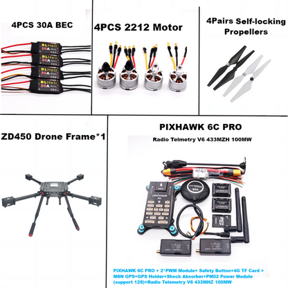 B-CUBE PIXHAWK 6C PRO Flight Control M8N Carbon Fiber 450 Frame Kit Ardupilot 100MW Radio Telemetry Quadcopter BLHELI 30A 2212 Motor ESC