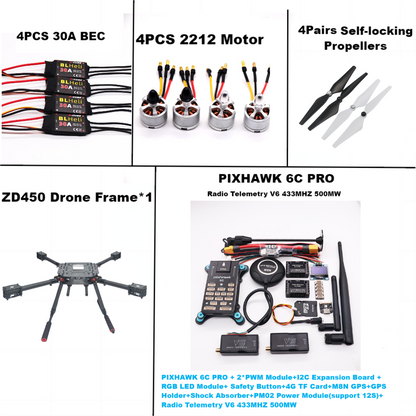 B-CUBE PIXHAWK 6C PRO Flight Control M8N Carbon Fiber 450 Frame Kit Ardupilot 100MW Radio Telemetry Quadcopter BLHELI 30A 2212 Motor ESC