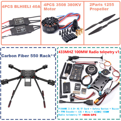 B-CUBE 550 Hexa Frame PIXHAWK2.4.8 M8N Flight Control Carbon Ardupilot Radio Telemetry Quadcopter BLHELI 40A 3508 380KV Motor ESC