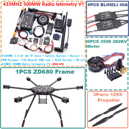 B-CUBE ZD680  PIXHAWK 2.4.8 Full Carbon Fiber Hexa-Rotor Foldable Arm Hexacopter Frame Kit forCopter with Unflodable Landing Gear