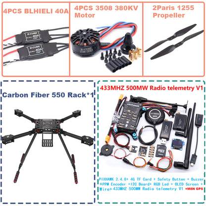 B-CUBE 550 Hexa Frame PIXHAWK2.4.8 M8N Flight Control Carbon Ardupilot Radio Telemetry Quadcopter BLHELI 40A 3508 380KV Motor ESC