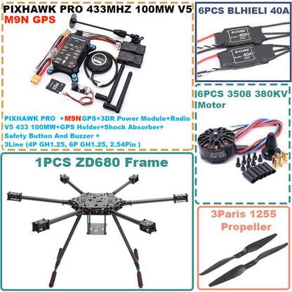 B-CUBE ZD680 PRO M9N Full Carbon Fiber Hexa-Rotor Foldable Arm Hexacopter Frame Kit  PIXHAWK  with Unflodable Landing Gear