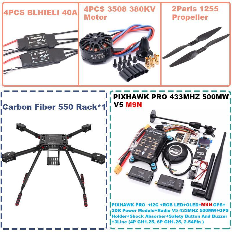 B-CUBE 550 Hexa Frame PIXHAWK PRO M9N Flight Control Carbon Ardupilot Radio Telemetry Quadcopter BLHELI 40A 3508 380KV Motor ESC