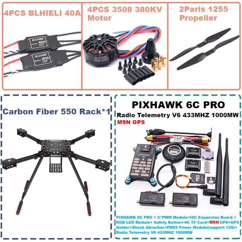B-CUBE 550 Hexa Frame PIXHAWK  6C PRO M9N Flight Control Carbon Ardupilot Radio Telemetry Quadcopter  40A 3508 380KV Motor ESC