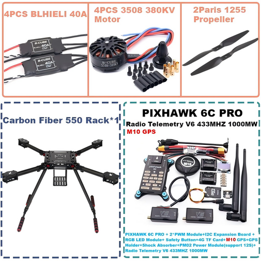 B-CUBE 550 Hexa Frame PIXHAWK  6C PRO M10 Flight Control Carbon Ardupilot Radio Telemetry Quadcopter  40A 3508 380KV Motor ESC