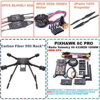 B-CUBE 550 Hexa Frame PIXHAWK  6C PRO M9N Flight Control Carbon Ardupilot Radio Telemetry Quadcopter  40A 3508 380KV Motor ESC