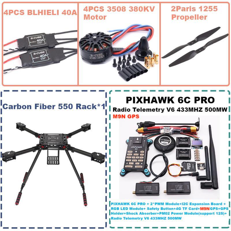 B-CUBE 550 Hexa Frame PIXHAWK  6C PRO M9N Flight Control Carbon Ardupilot Radio Telemetry Quadcopter  40A 3508 380KV Motor ESC