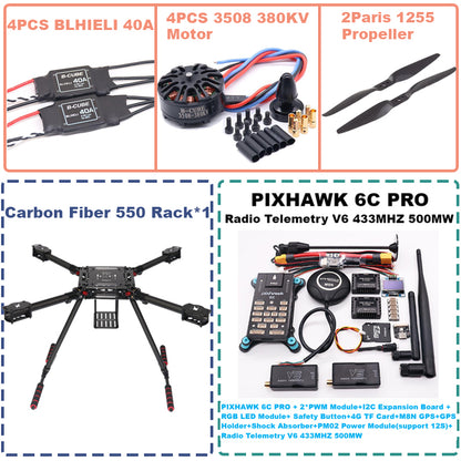 B-CUBE 550 Hexa Frame PIXHAWK  6C PRO M8N Flight Control Carbon Ardupilot Radio Telemetry Quadcopter  40A 3508 380KV Motor ESC