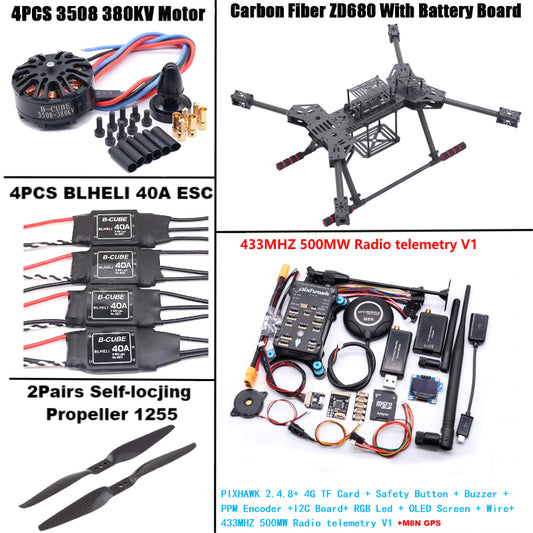 B-CUBE NEW ZD680 PIXHAWK2.4.8 M8N Full Carbon Fiber Hexa-Rotor Foldable Arm Hexacopter Frame Kit forCopter with Unflodable Landing Gear
