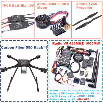 B-CUBE 550 Hexa Frame PIXHAWK2.4.8 M8N Flight Control Carbon Ardupilot Radio Telemetry Quadcopter BLHELI 40A 3508 380KV Motor ESC