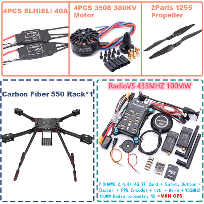 B-CUBE 550 Hexa Frame PIXHAWK2.4.8 M8N Flight Control Carbon Ardupilot Radio Telemetry Quadcopter BLHELI 40A 3508 380KV Motor ESC