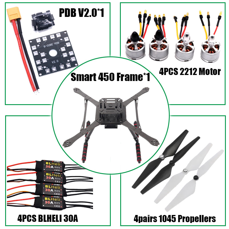 PIXHAWK2.4.8 Flight Control Carbon Fiber Smart450 Frame Kit Ardupilot 100MW Radio Telemetry Quadcopter BLHELI 30A ESC 2212 Motor