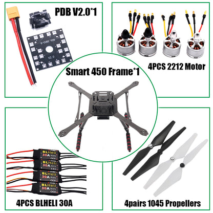 PIXHAWK2.4.8 Flight Control Carbon Fiber Smart450 Frame Kit Ardupilot 100MW Radio Telemetry Quadcopter BLHELI 30A ESC 2212 Motor