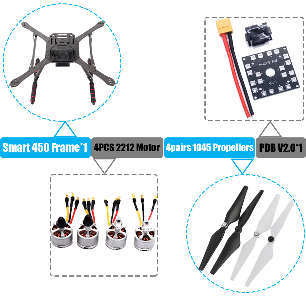 PIXHAWK2.4.8 Flight Control Carbon Fiber Smart450 Frame Kit Ardupilot 100MW Radio Telemetry Quadcopter BLHELI 30A ESC 2212 Motor