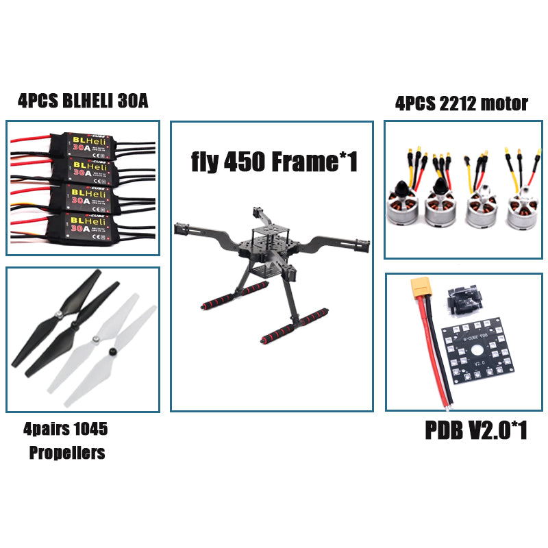 Rctosky Autopilot Drone FLY450 Quadcopter Flip Frame Blheli 30A Esc 2212 Motor Pixhawk 2.4.8 32-Bit Flight Controller M8N GPS