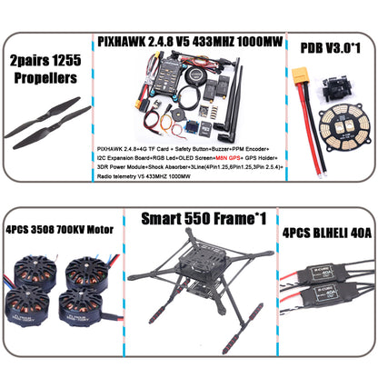 PIXHAWK2.4.8 Flight Control Carbon Fiber Smart550 Frame Kit Ardupilot 100MW Radio Telemetry Quadcopter BLHELI 30A ESC 2212 Motor
