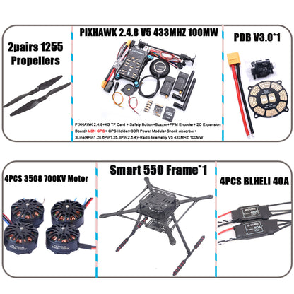 PIXHAWK2.4.8 Flight Control Carbon Fiber Smart550 Frame Kit Ardupilot 100MW Radio Telemetry Quadcopter BLHELI 30A ESC 2212 Motor