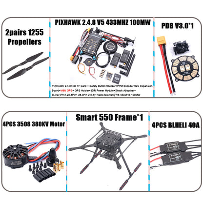 B-CUBE PIXHAWK2.4.8 Flight Control Carbon Fiber Smart550 Frame Kit Ardupilot 100MW Radio Telemetry Quadcopter BLHELI 30A ESC 2212 Motor