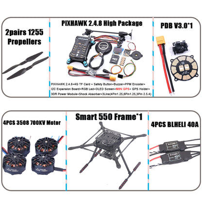 PIXHAWK2.4.8 Flight Control Carbon Fiber Smart550 Frame Kit Ardupilot 100MW Radio Telemetry Quadcopter BLHELI 30A ESC 2212 Motor